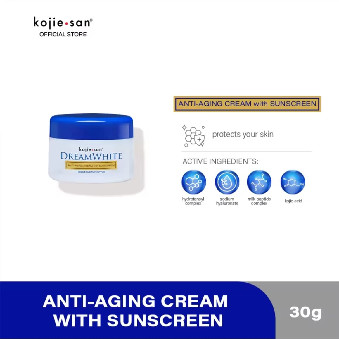 Kojie San Dream White Anti-Aging Cream 30 g – Crème Visage Hydratante & Éclat