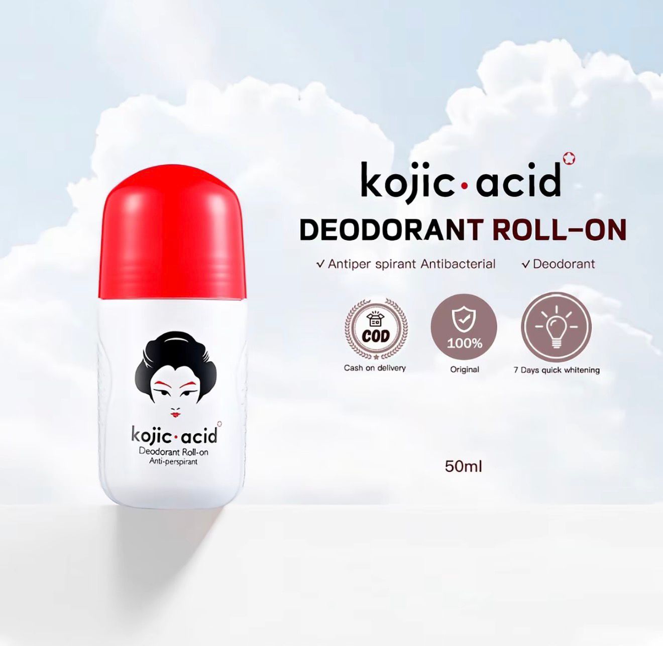 Kojic Acid Deodorant Roll-On – Déodorant Soin Corps à l’Acide Kojique