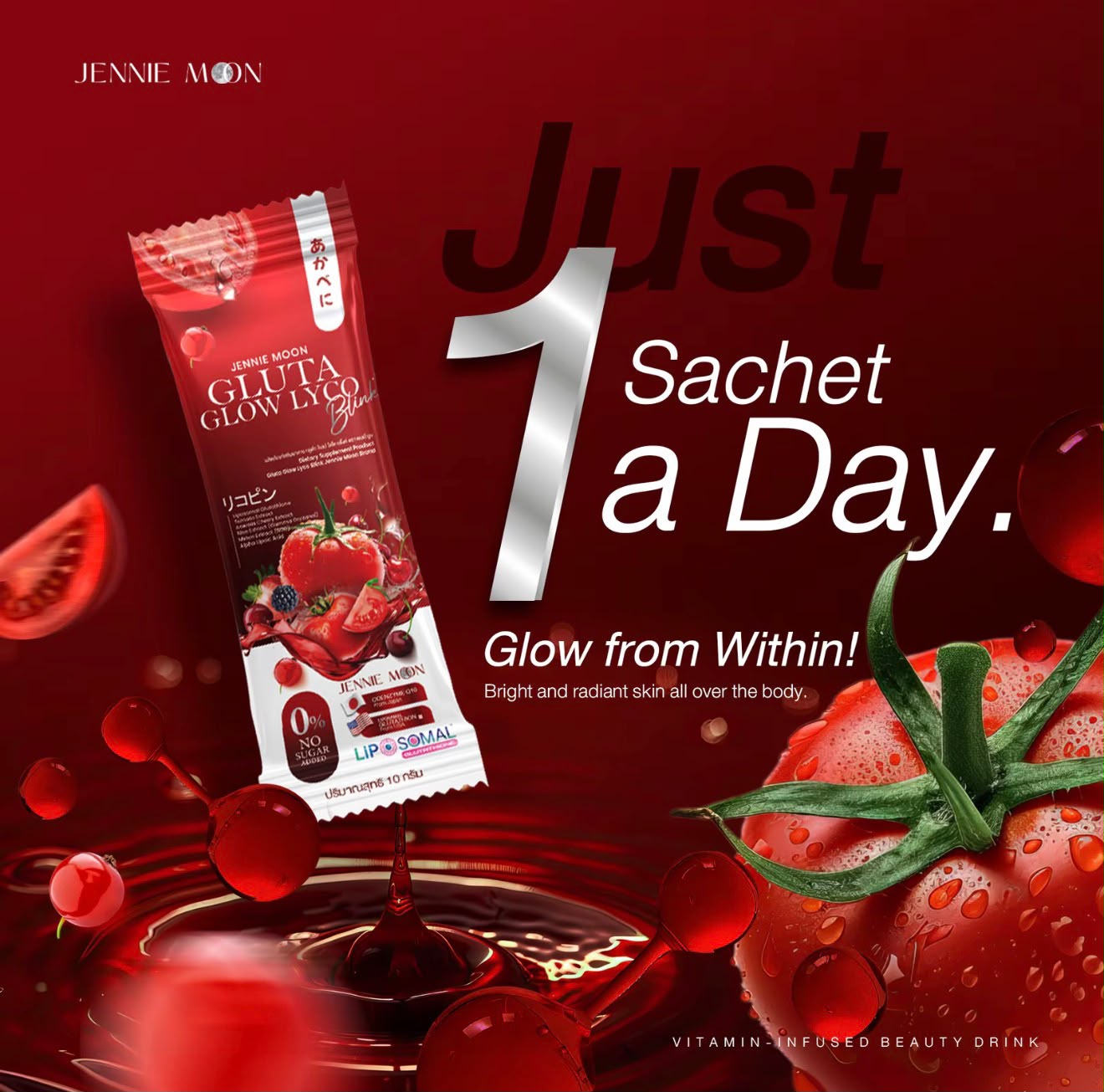Jennie Moon Gluta Glow Lyco Blink – Boisson Beauté Éclat de la Peau