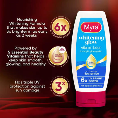 Myra Whitening Glow Body Lotion SPF 6 100 ml – Lotion Hydratante Éclat & Protection Quotidienne