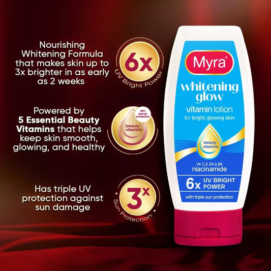 Myra Whitening Glow Body Lotion SPF 6 100 ml – Lotion Hydratante Éclat & Protection Quotidienne