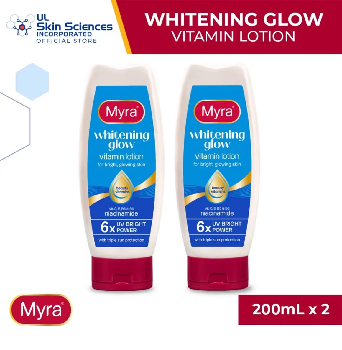 Myra Whitening Glow Body Lotion SPF 6 100 ml – Lotion Hydratante Éclat & Protection Quotidienne