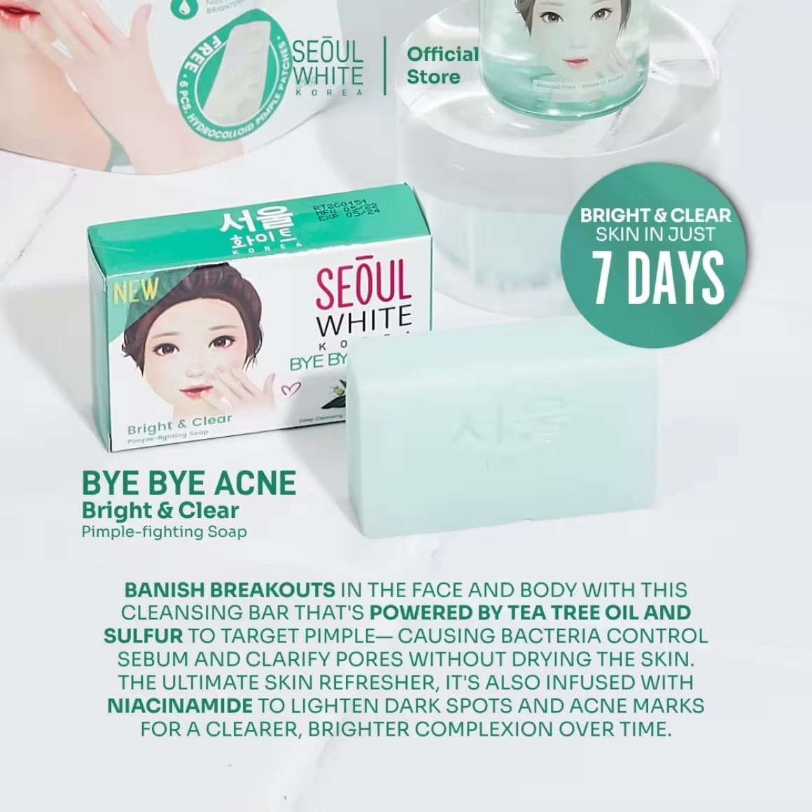 Seoul White Bye Bye Acne Soap 60g x2 | Savon Purifiant Anti-Imperfections – Lot de 2