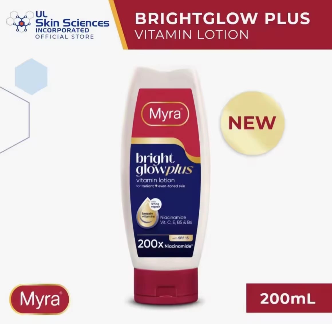 Myra Bright Glow+ Body Lotion SPF 15 200 ml – Lotion Hydratante Éclat & Protection Solaire