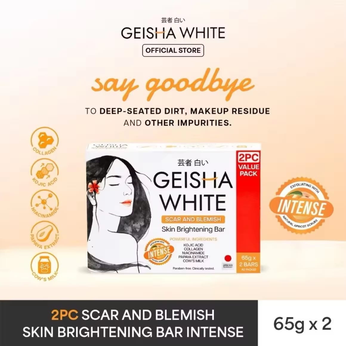 Geisha Whitening Intense Scar & Blemish Soap 65g x2 | Savon Éclat Anti-Taches – Lot de 2
